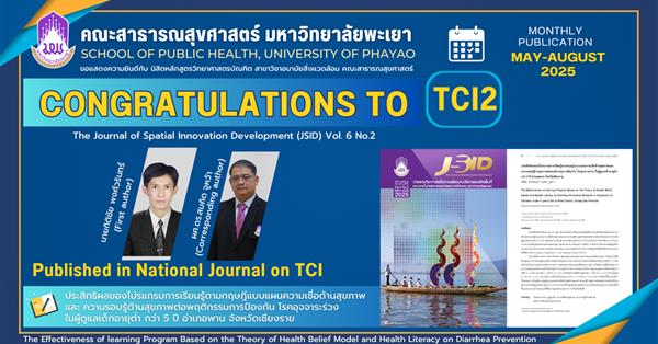 ขอแสดงความยินดีกับ นายกิติชัย พงศ์วรินทร์ นิสิต สาธารณสุขศาสตรมหาบัณฑิต แผน ข 
ที่ได้รับการตีพิมพ์ในวารสารระดับชาติ (TCI2)